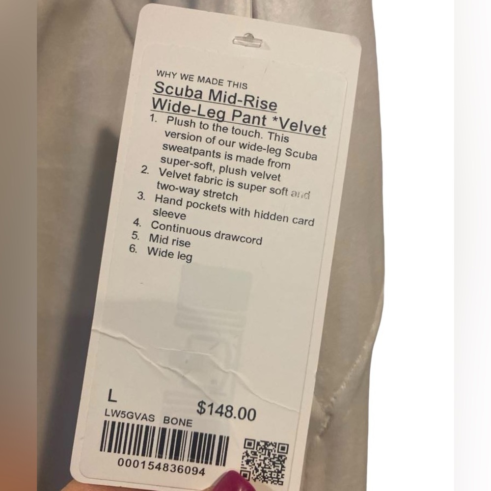 NWT Lululemon scuba MR wide leg pants velvet Size L - Picture 6 of 6